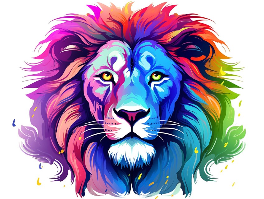 Colorful Lion Face Head Vivid Colors Pop Art Vector Illustrations White Background (66)