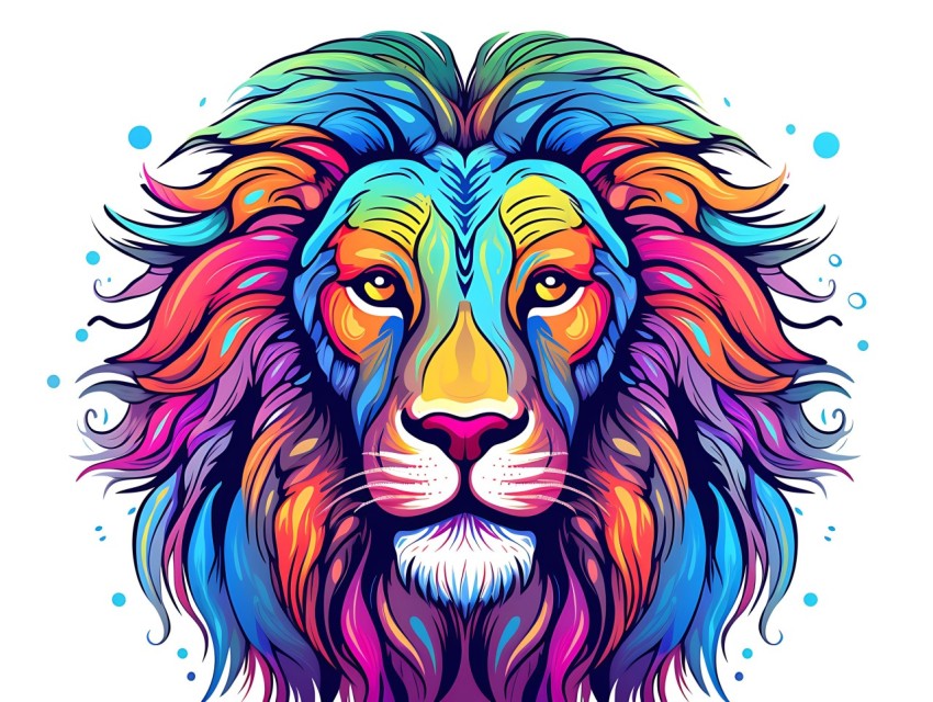Colorful Lion Face Head Vivid Colors Pop Art Vector Illustrations White Background (53)
