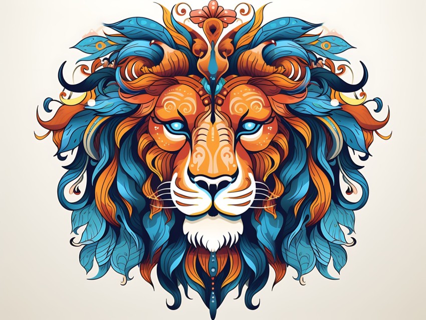 Colorful Lion Face Head Vivid Colors Pop Art Vector Illustrations White Background (62)