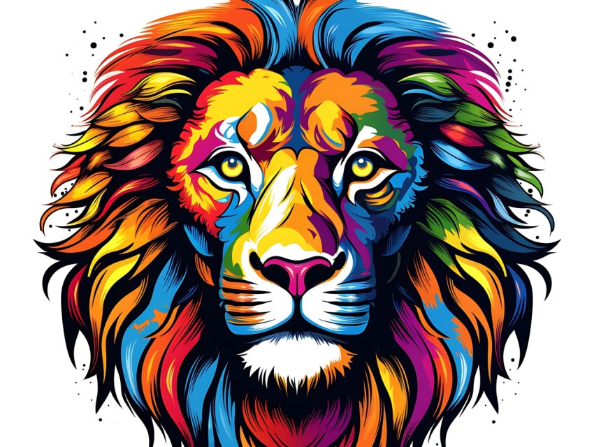 Colorful Lion Face Head Vivid Colors Pop Art Vector Illustrations White Background (90)
