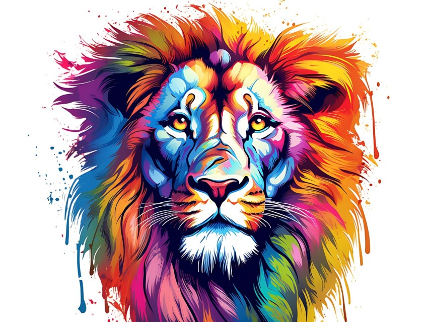 Colorful Lion Face Head Vivid Colors Pop Art Vector Illustrations White Background (57)