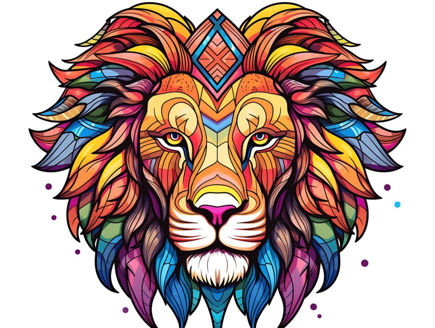 Colorful Lion Face Head Vivid Colors Pop Art Vector Illustrations White Background (81)