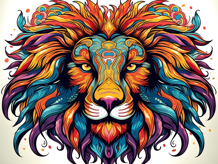 Colorful Lion Face Head Vivid Colors Pop Art Vector Illustrations White Background (89)