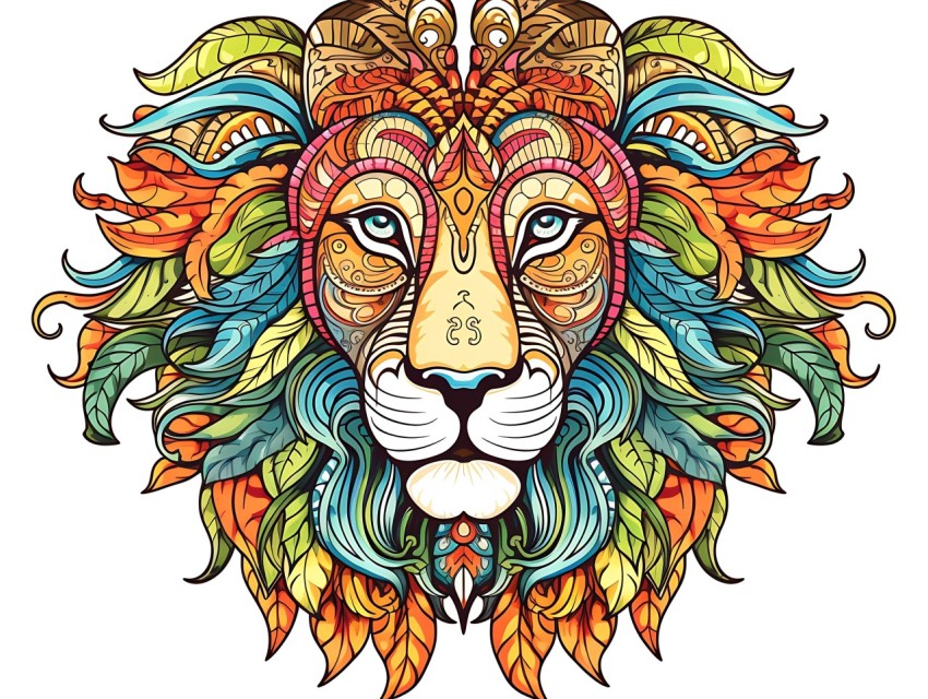 Colorful Lion Face Head Vivid Colors Pop Art Vector Illustrations White Background (68)
