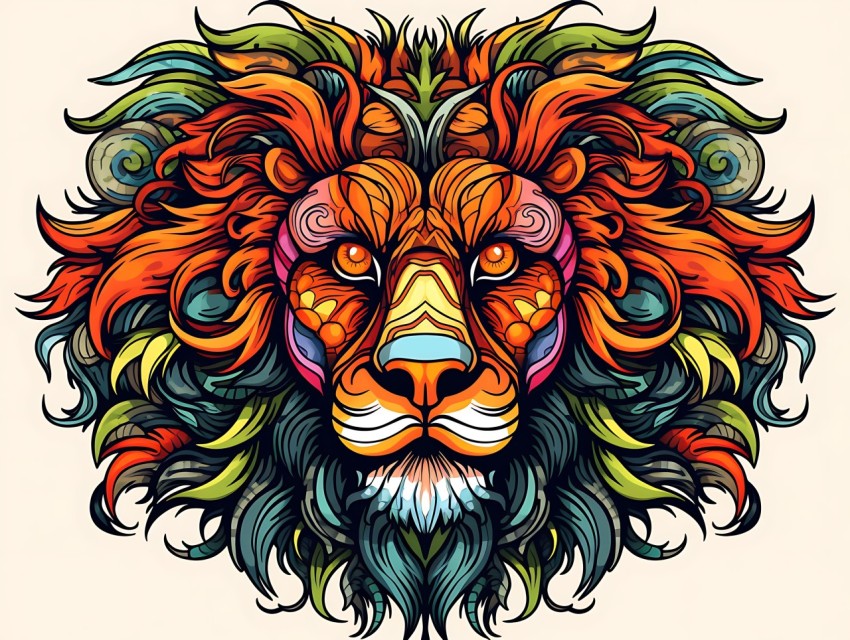 Colorful Lion Face Head Vivid Colors Pop Art Vector Illustrations White Background (63)