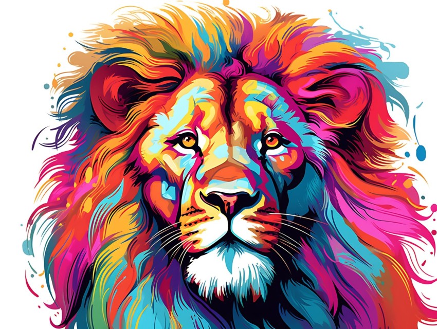 Colorful Lion Face Head Vivid Colors Pop Art Vector Illustrations White Background (60)