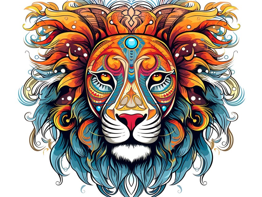 Colorful Lion Face Head Vivid Colors Pop Art Vector Illustrations White Background (69)