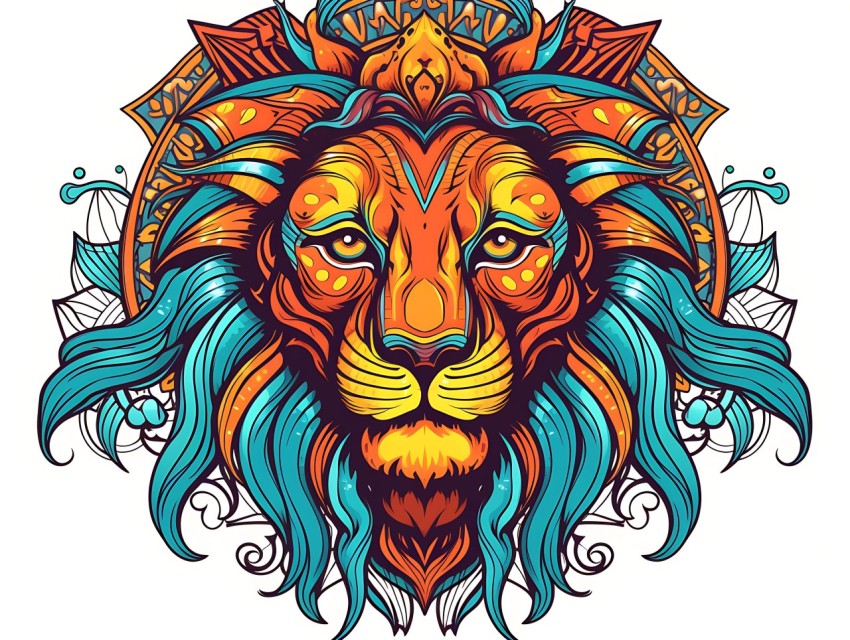 Colorful Lion Face Head Vivid Colors Pop Art Vector Illustrations White Background (70)
