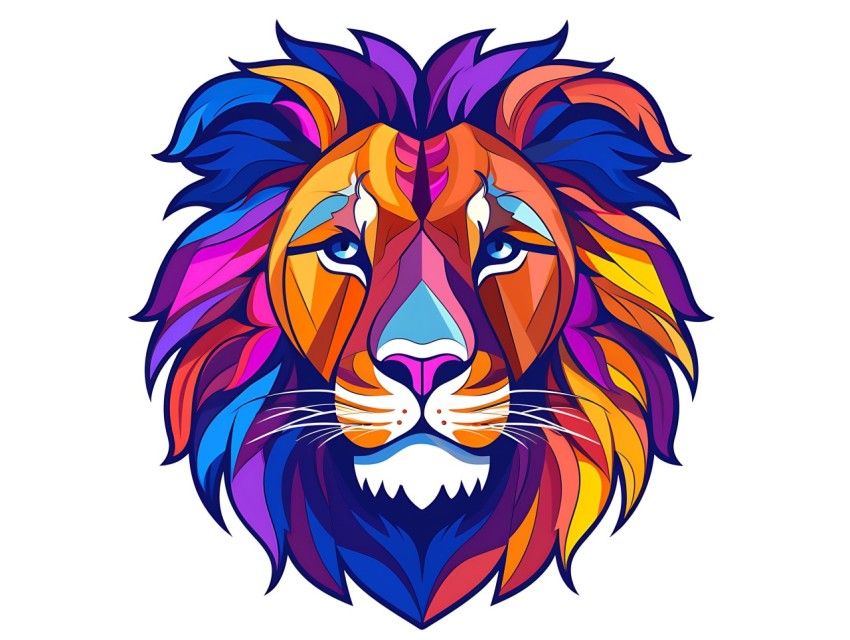 Colorful Lion Face Head Vivid Colors Pop Art Vector Illustrations White Background (138)