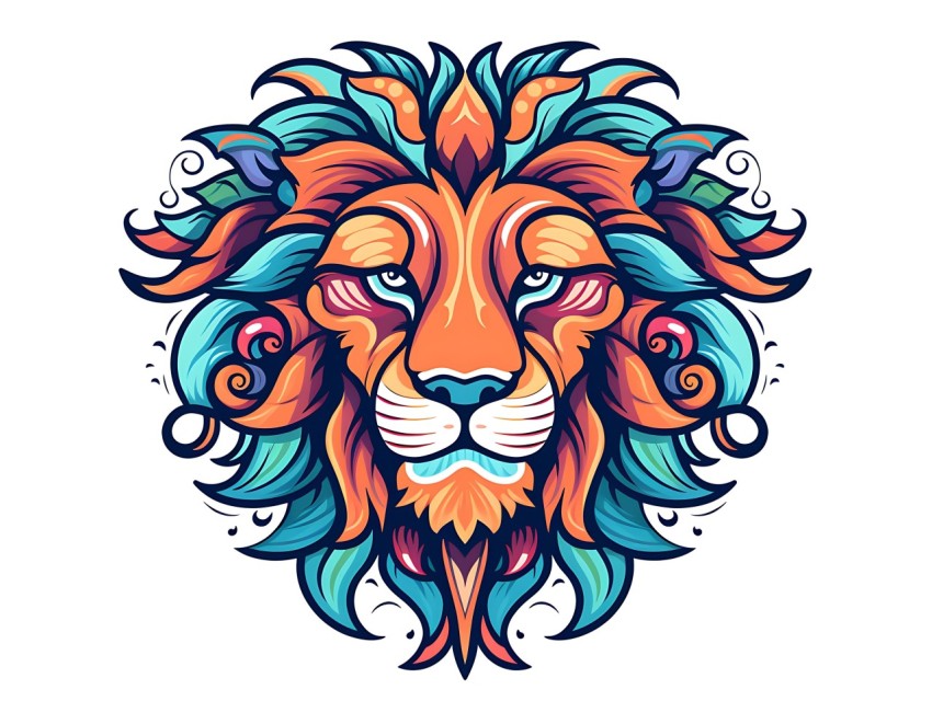 Colorful Lion Face Head Vivid Colors Pop Art Vector Illustrations White Background (107)