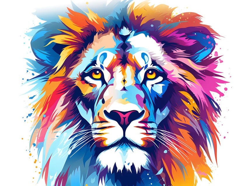 Colorful Lion Face Head Vivid Colors Pop Art Vector Illustrations White Background (118)