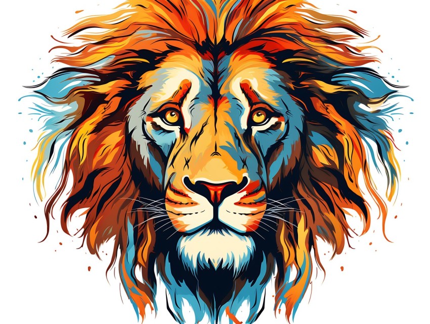 Colorful Lion Face Head Vivid Colors Pop Art Vector Illustrations White Background (117)