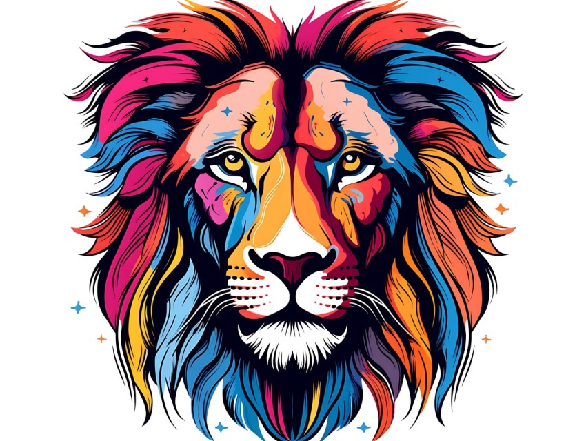 Colorful Lion Face Head Vivid Colors Pop Art Vector Illustrations White Background (142)