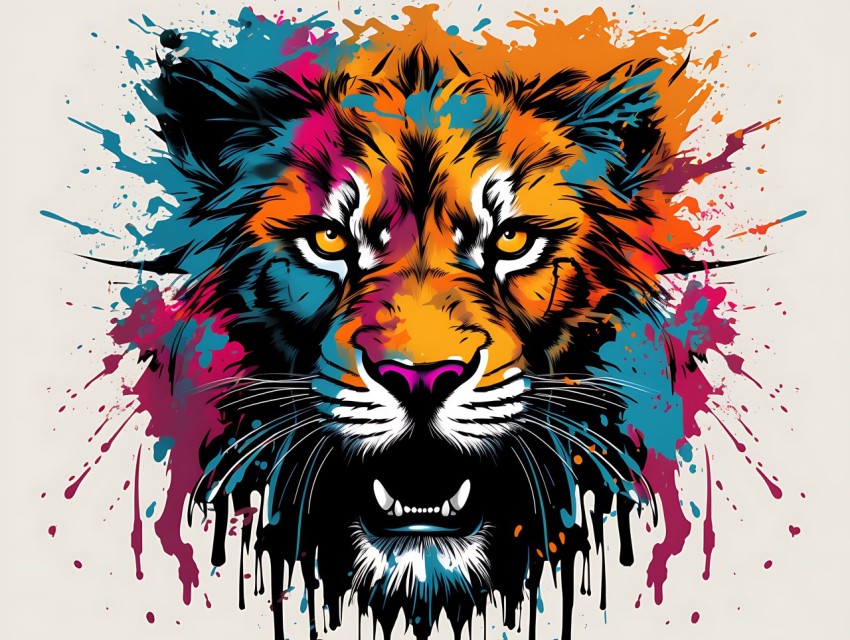 Colorful Lion Face Head Vivid Colors Pop Art Vector Illustrations White Background (144)