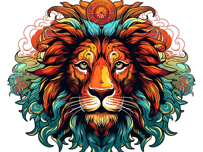 Colorful Lion Face Head Vivid Colors Pop Art Vector Illustrations White Background (132)