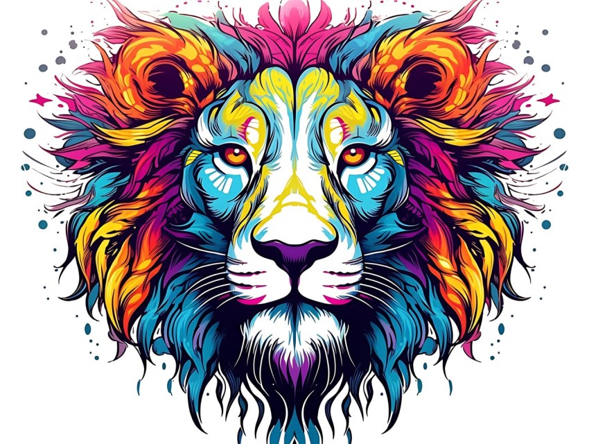Colorful Lion Face Head Vivid Colors Pop Art Vector Illustrations White Background (139)