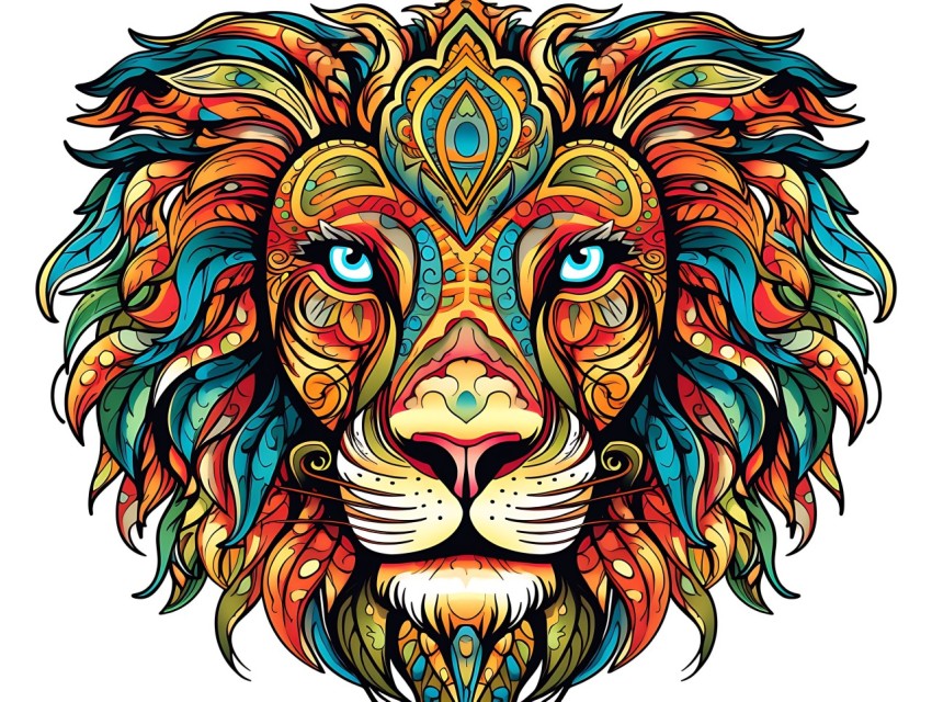 Colorful Lion Face Head Vivid Colors Pop Art Vector Illustrations White Background (127)