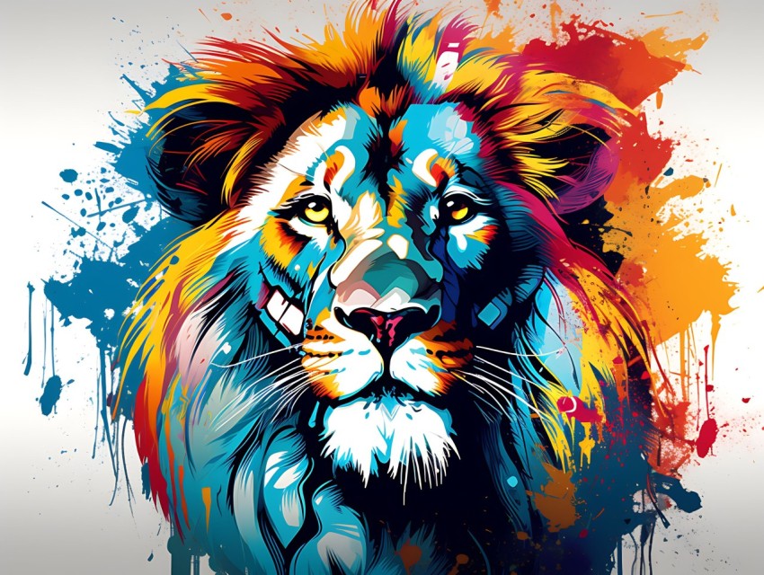 Colorful Lion Face Head Vivid Colors Pop Art Vector Illustrations White Background (120)