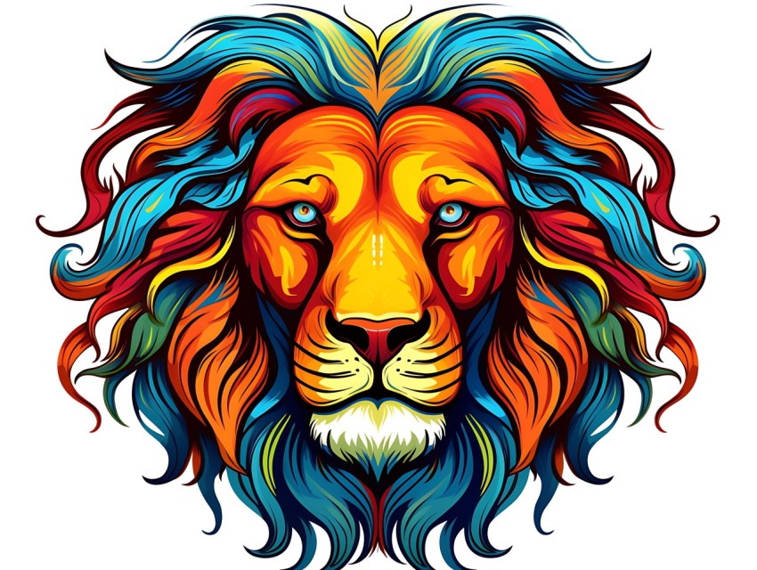 Colorful Lion Face Head Vivid Colors Pop Art Vector Illustrations White Background (130)