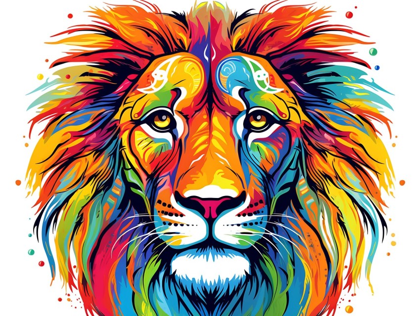 Colorful Lion Face Head Vivid Colors Pop Art Vector Illustrations White Background (115)