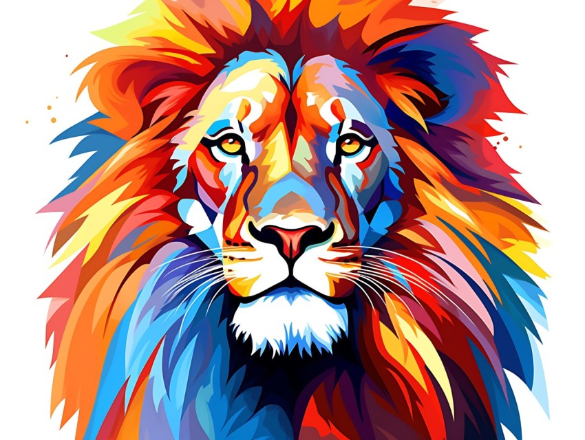 Colorful Lion Face Head Vivid Colors Pop Art Vector Illustrations White Background (168)