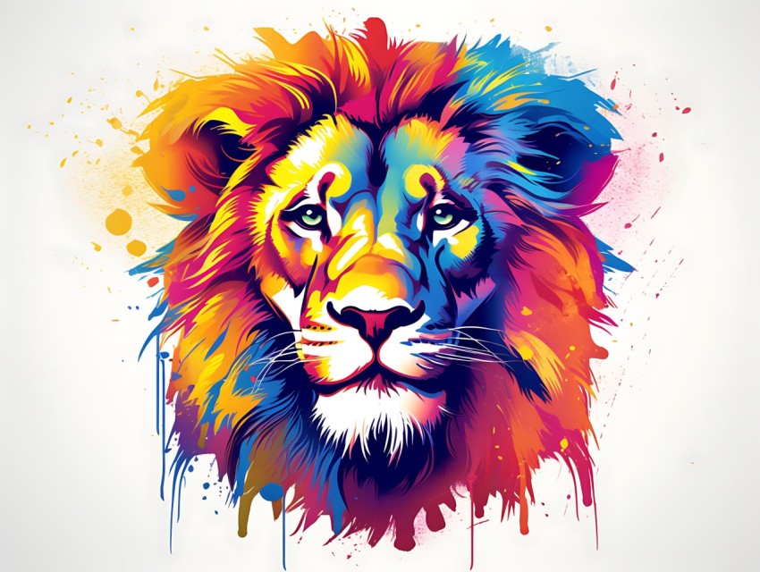 Colorful Lion Face Head Vivid Colors Pop Art Vector Illustrations White Background (161)
