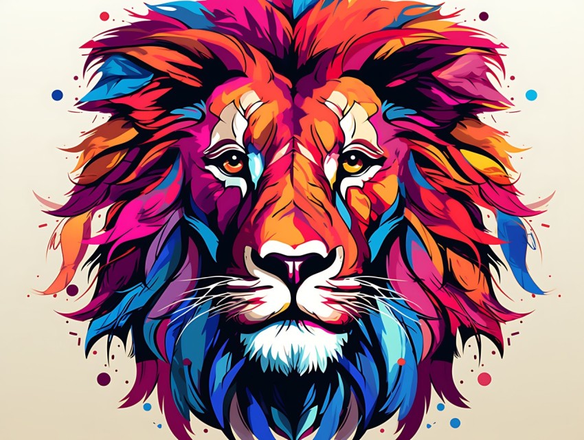 Colorful Lion Face Head Vivid Colors Pop Art Vector Illustrations White Background (183)