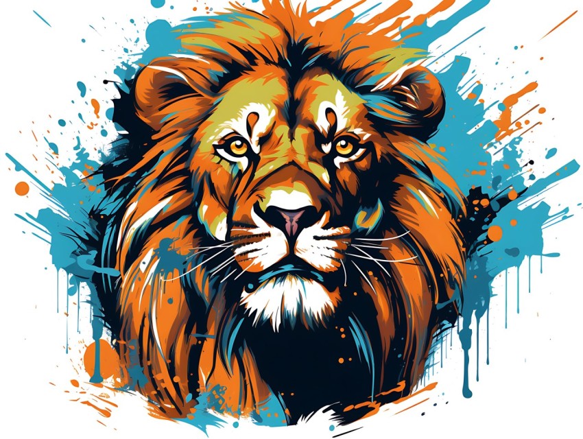 Colorful Lion Face Head Vivid Colors Pop Art Vector Illustrations White Background (179)