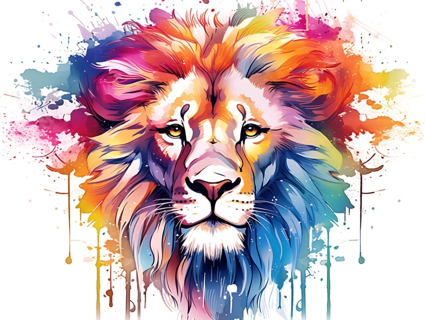 Colorful Lion Face Head Vivid Colors Pop Art Vector Illustrations White Background (170)