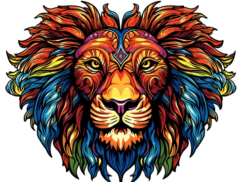 Colorful Lion Face Head Vivid Colors Pop Art Vector Illustrations White Background (185)