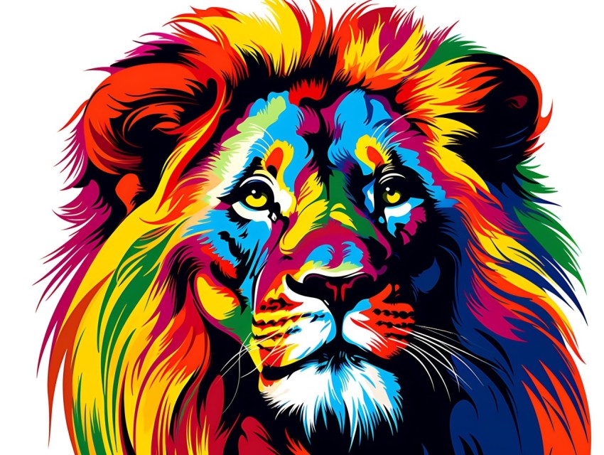 Colorful Lion Face Head Vivid Colors Pop Art Vector Illustrations White Background (165)