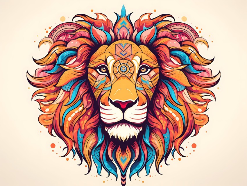 Colorful Lion Face Head Vivid Colors Pop Art Vector Illustrations White Background (186)