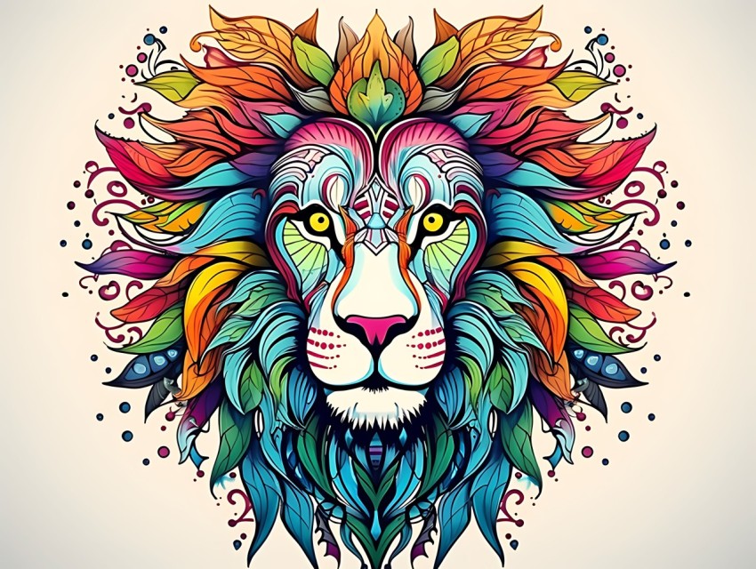 Colorful Lion Face Head Vivid Colors Pop Art Vector Illustrations White Background (189)