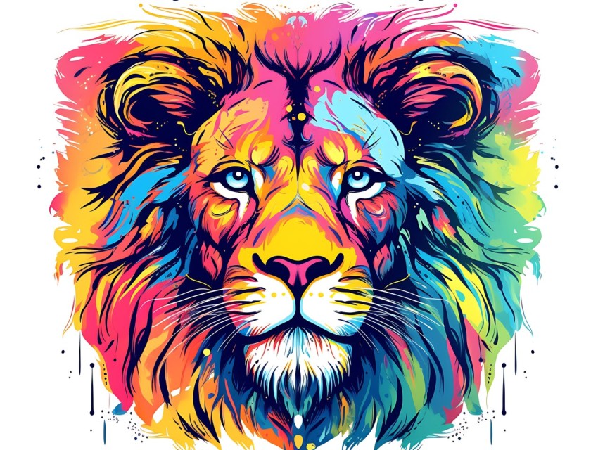 Colorful Lion Face Head Vivid Colors Pop Art Vector Illustrations White Background (166)