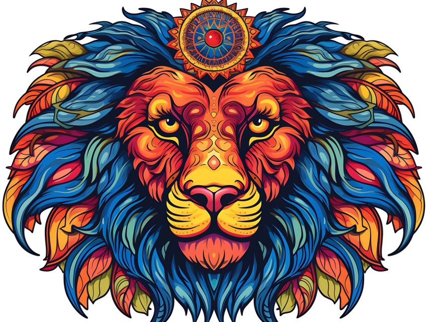 Colorful Lion Face Head Vivid Colors Pop Art Vector Illustrations White Background (176)