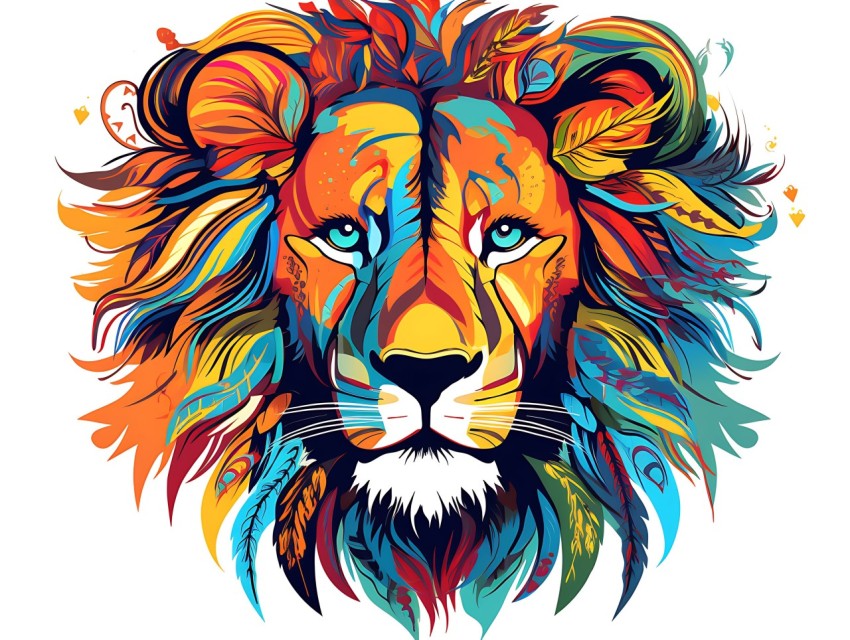 Colorful Lion Face Head Vivid Colors Pop Art Vector Illustrations White Background (216)