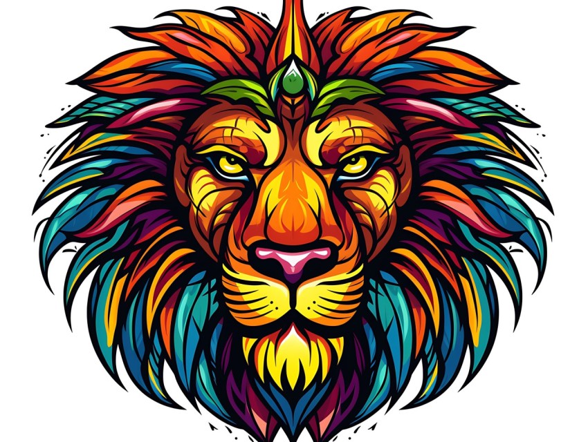 Colorful Lion Face Head Vivid Colors Pop Art Vector Illustrations White Background (248)