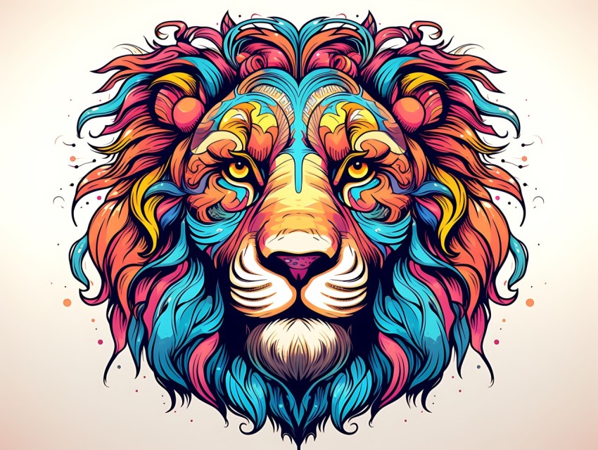 Colorful Lion Face Head Vivid Colors Pop Art Vector Illustrations White Background (247)