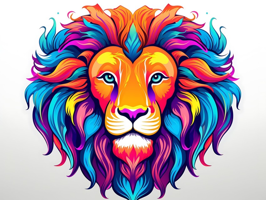 Colorful Lion Face Head Vivid Colors Pop Art Vector Illustrations White Background (243)