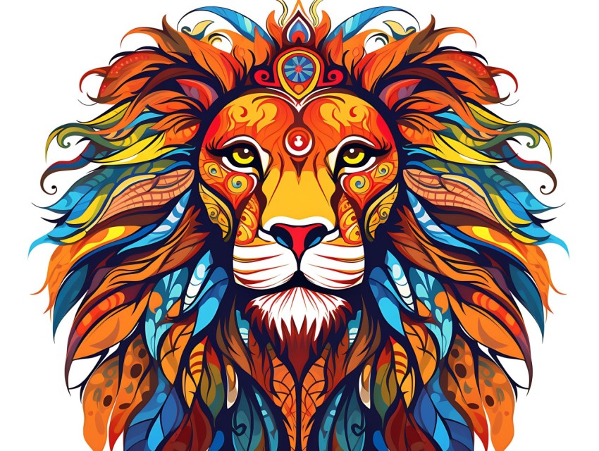 Colorful Lion Face Head Vivid Colors Pop Art Vector Illustrations White Background (238)