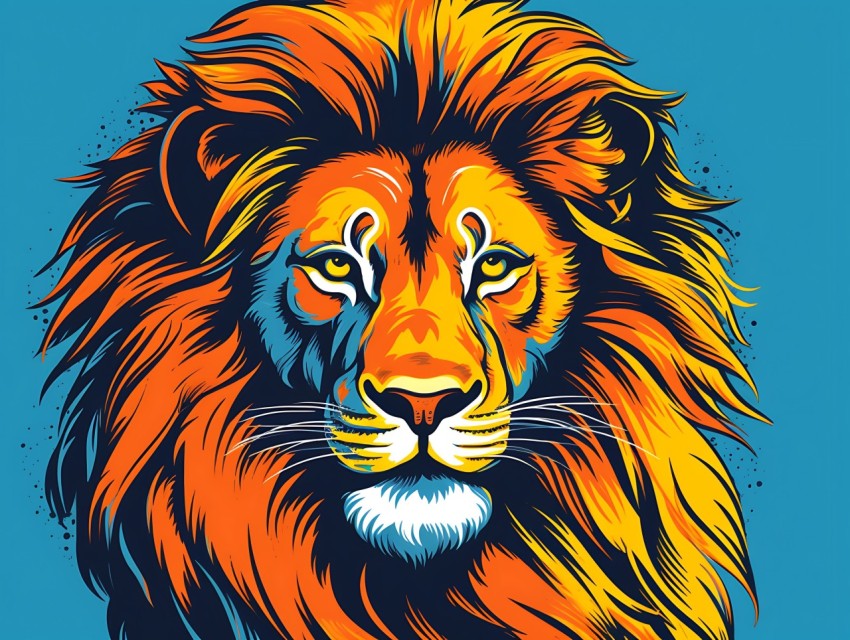 Colorful Lion Face Head Vivid Colors Pop Art Vector Illustrations White Background (231)
