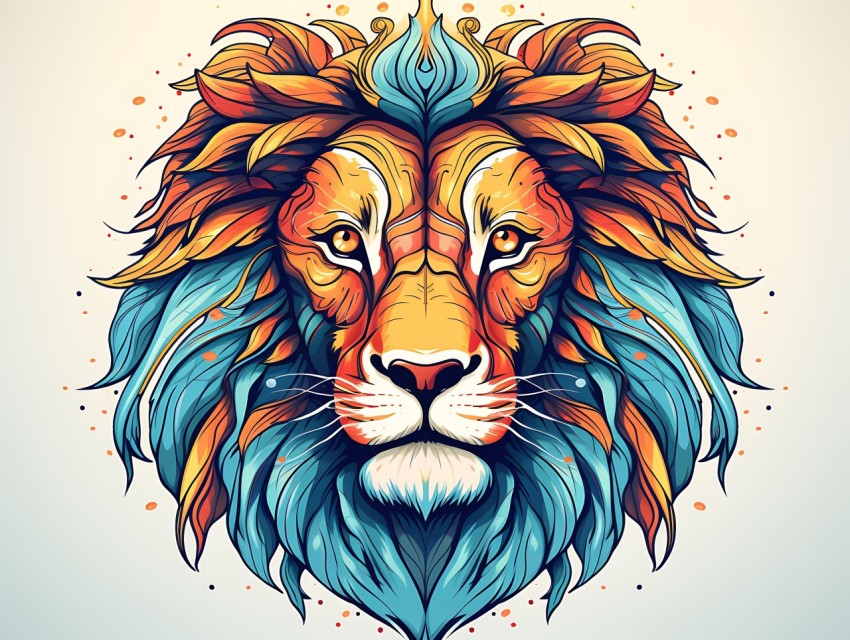 Colorful Lion Face Head Vivid Colors Pop Art Vector Illustrations White Background (244)