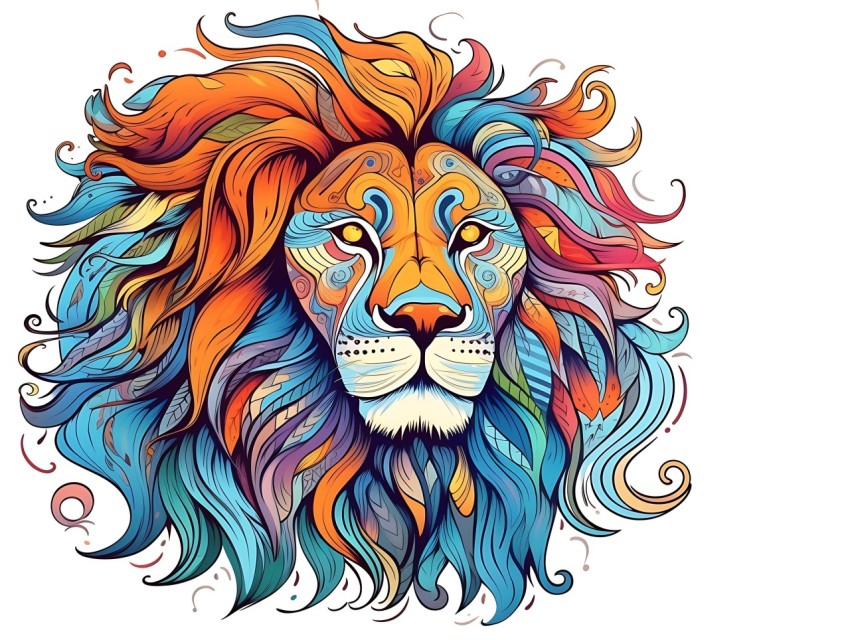 Colorful Lion Face Head Vivid Colors Pop Art Vector Illustrations White Background (209)