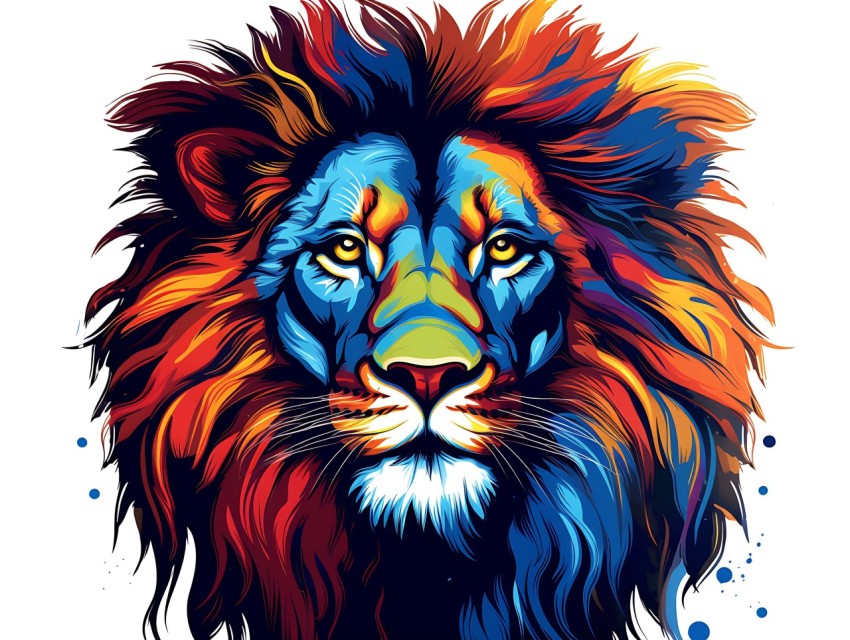 Colorful Lion Face Head Vivid Colors Pop Art Vector Illustrations White Background (266)