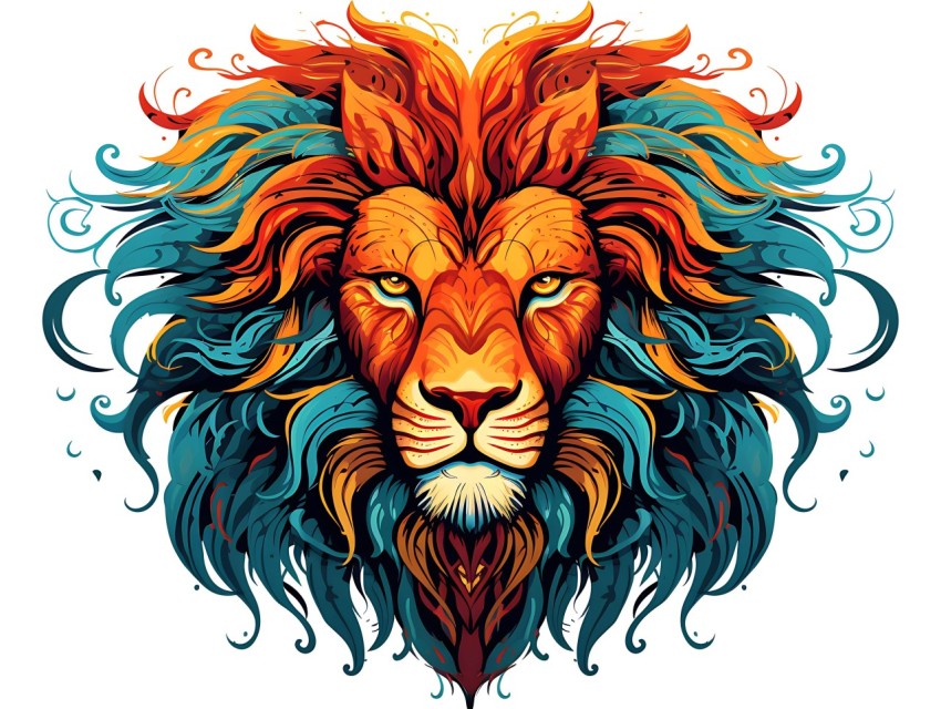 Colorful Lion Face Head Vivid Colors Pop Art Vector Illustrations White Background (269)