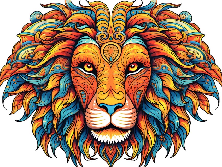 Colorful Lion Face Head Vivid Colors Pop Art Vector Illustrations White Background (267)