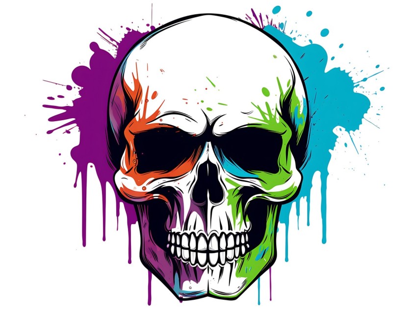 Colorful Skull Face Head Vivid Colors Pop Art Vector Illustrations (40)