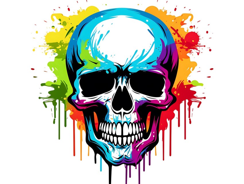 Colorful Skull Face Head Vivid Colors Pop Art Vector Illustrations (25)