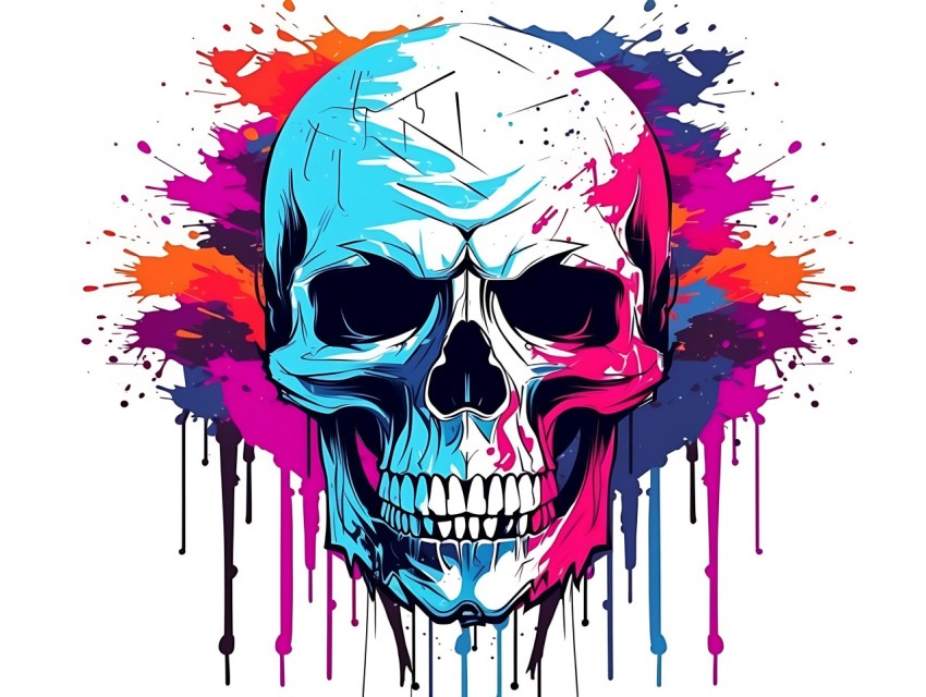 Colorful Skull Face Head Vivid Colors Pop Art Vector Illustrations (30)