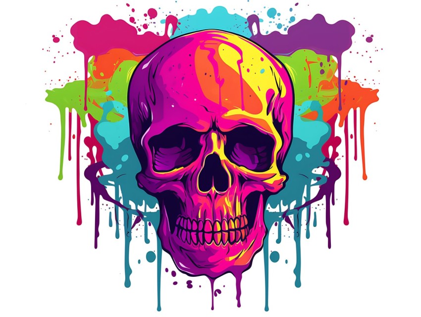 Colorful Skull Face Head Vivid Colors Pop Art Vector Illustrations (26)